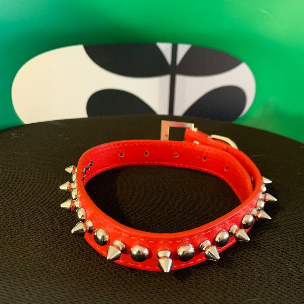 Spiked Red Dog Collar - Handmade New